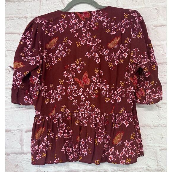 MADEWELL Viscose Floral Wrap Top Butterfly Sanctuary Women's Size 2 MSRP $88 - Picture 3 of 11
